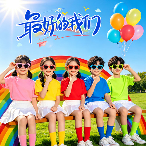 儿童彩色t恤班服小学生毕业照糖果色演出服幼儿园亲子运动会套装
