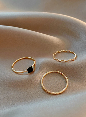 韩国时尚个性组合戒指女ins冷淡风小众设计关节戒黑锆石食指尾戒