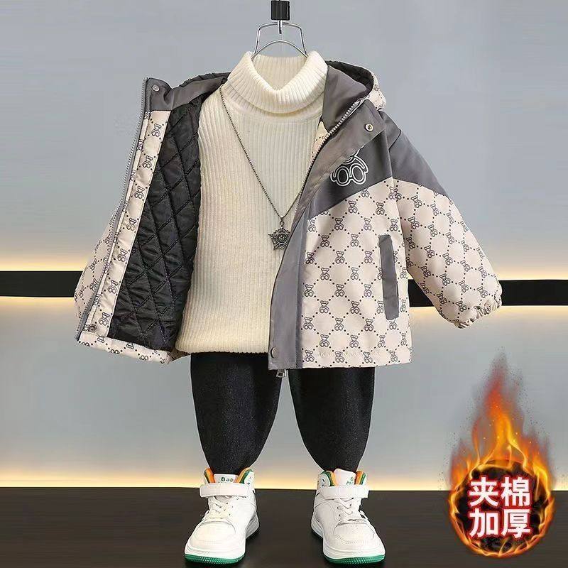 男童外套秋冬加厚外套新款洋气儿童冬季加厚棉服帅宝宝夹棉派克服