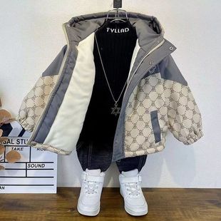 男童外套秋冬加绒外套新款 加厚棉服帅宝宝夹棉派克服 洋气儿童冬季
