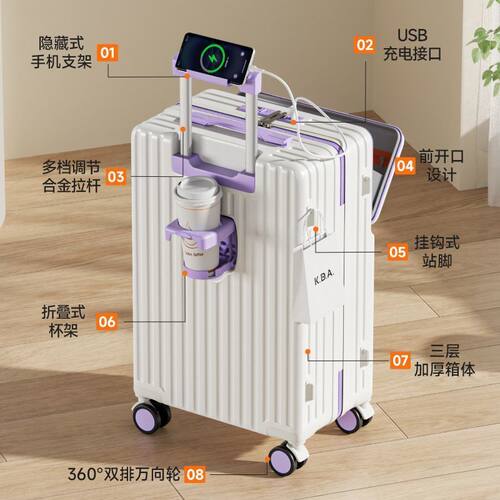 前置开口行李箱2026新款拉杆箱多功能大容量密码箱学生耐用旅行箱