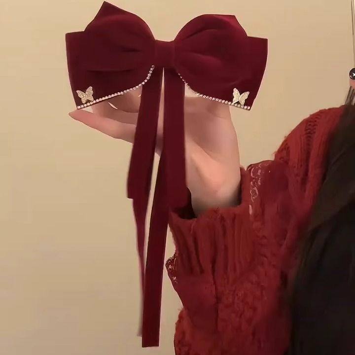 高颜值红色蝴蝶结发饰~~丝绒超仙发夹新款后脑勺发卡网红弹簧夹,模玩/动漫/周边/娃圈三坑/桌游,动漫挂件/文具,淘宝优惠券,粉丝福利购,淘宝优惠卷