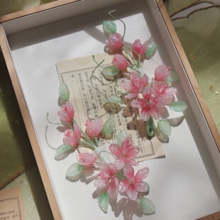 原创 桃花琉璃簪花软杆古风发夹发饰汉服配饰古风发饰 桃华