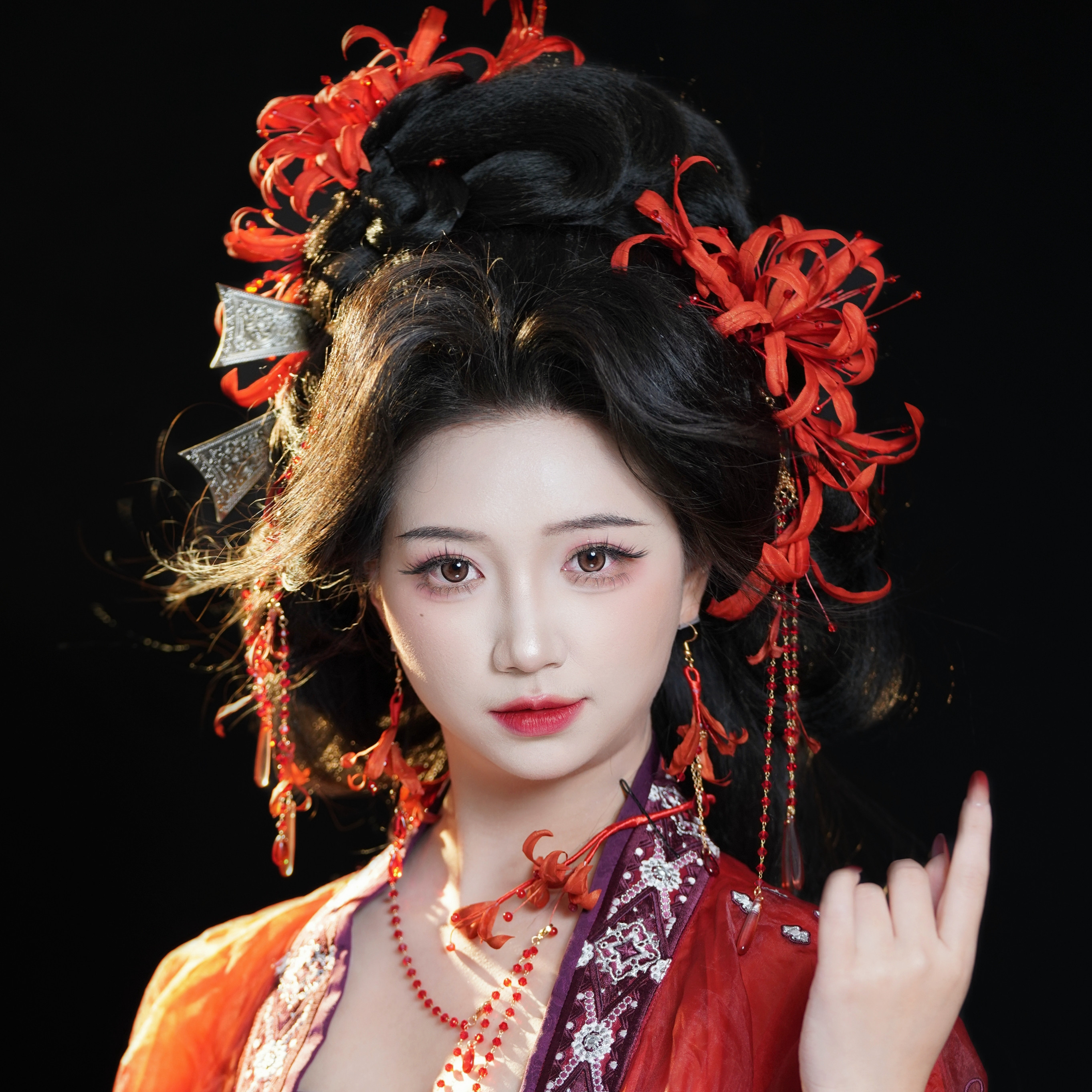 原创曼珠沙华 彼岸花真丝烫花发饰汉服古风发饰软杆花朵发夹头饰