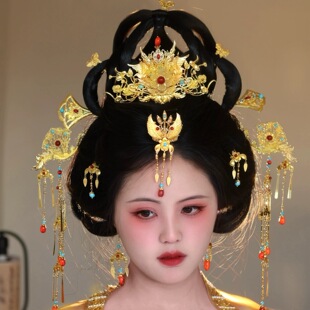 原创 长乐 唐风发饰套装重工发冠长流苏发钗汉服古风头饰