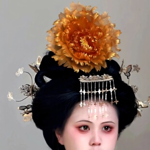 原创 芳华 牡丹真丝烫花发饰套装汉服配饰唐风古风发饰流苏发钗