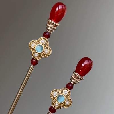 原创 蓝玉 神棍发簪唐风富贵多宝簪盘发簪百搭汉服配饰发饰古风