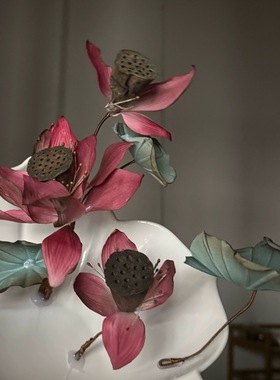 原创 非晚 残荷发饰真丝烫花头饰软杆仙气荷花古风汉服配饰