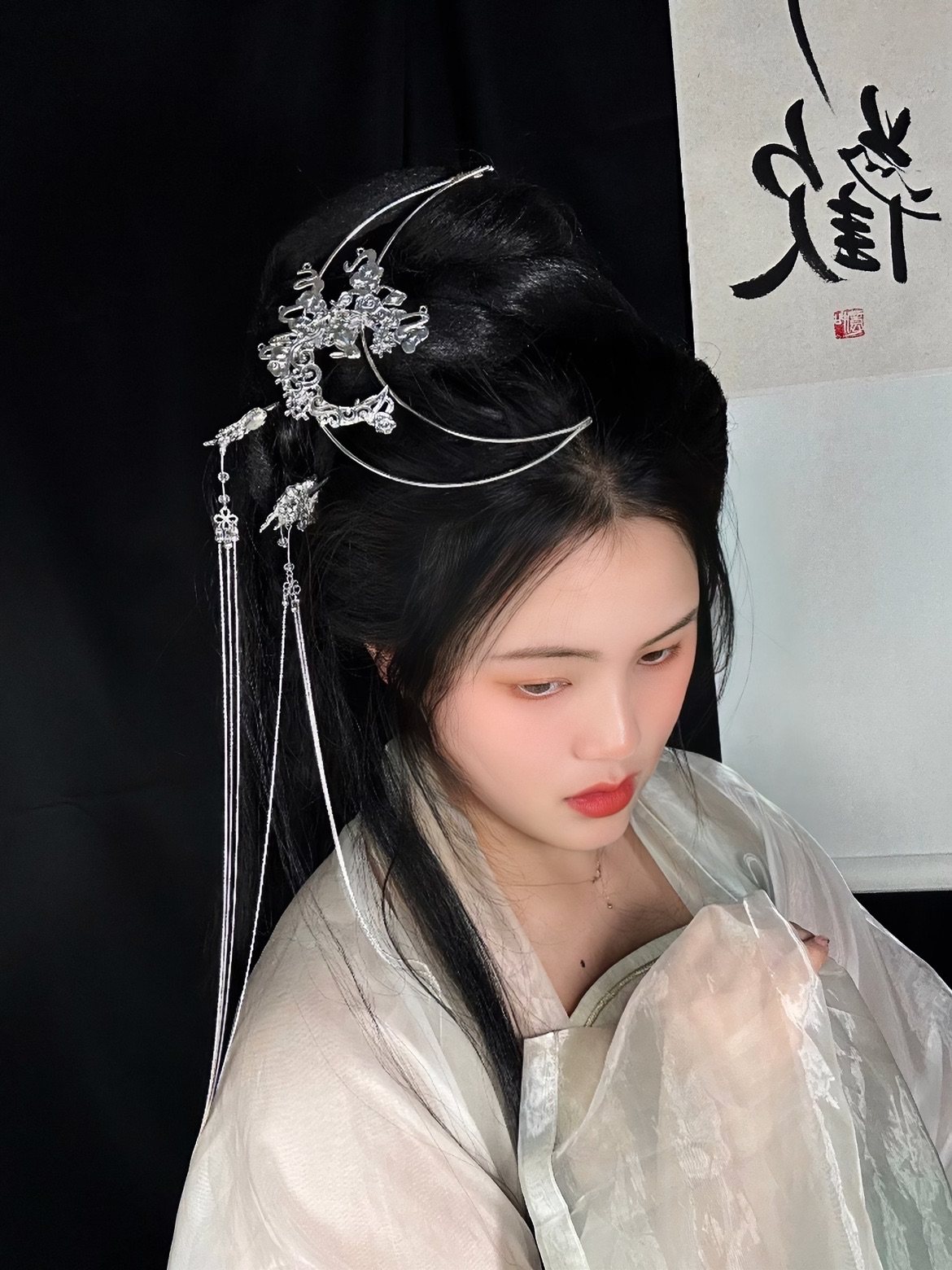 原创 上弦月 弯月发冠边夹月亮汉服配饰古风配饰仙气