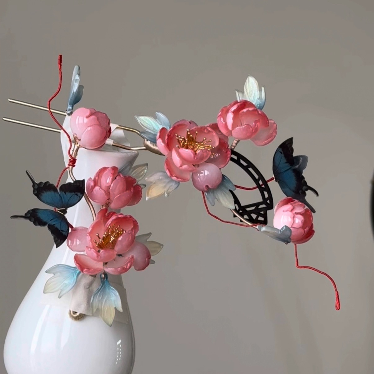 原创 将离 芍药花琉璃簪花发饰汉服配饰古风百搭头饰复古风仙气