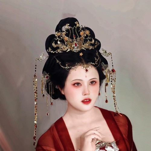 原创 鸿影 重工发冠长流苏古风发饰套装国风汉服配饰发钗
