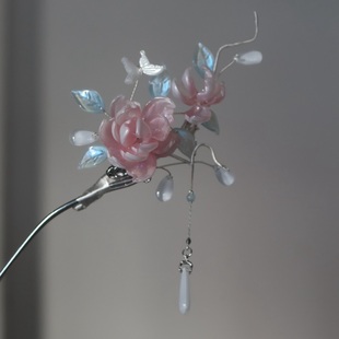 原创 清露 琉璃簪花发饰重工流苏清冷感汉服发饰发簪古风发饰