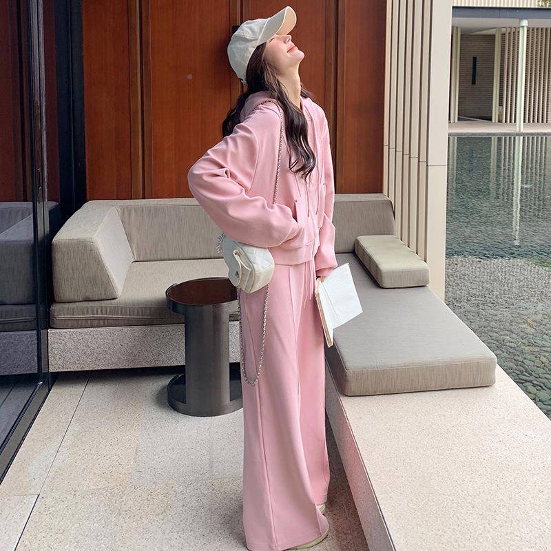 粉c182-T85色可爱子运动风卫衣套装女2052季新款韩系爆秋款减龄小