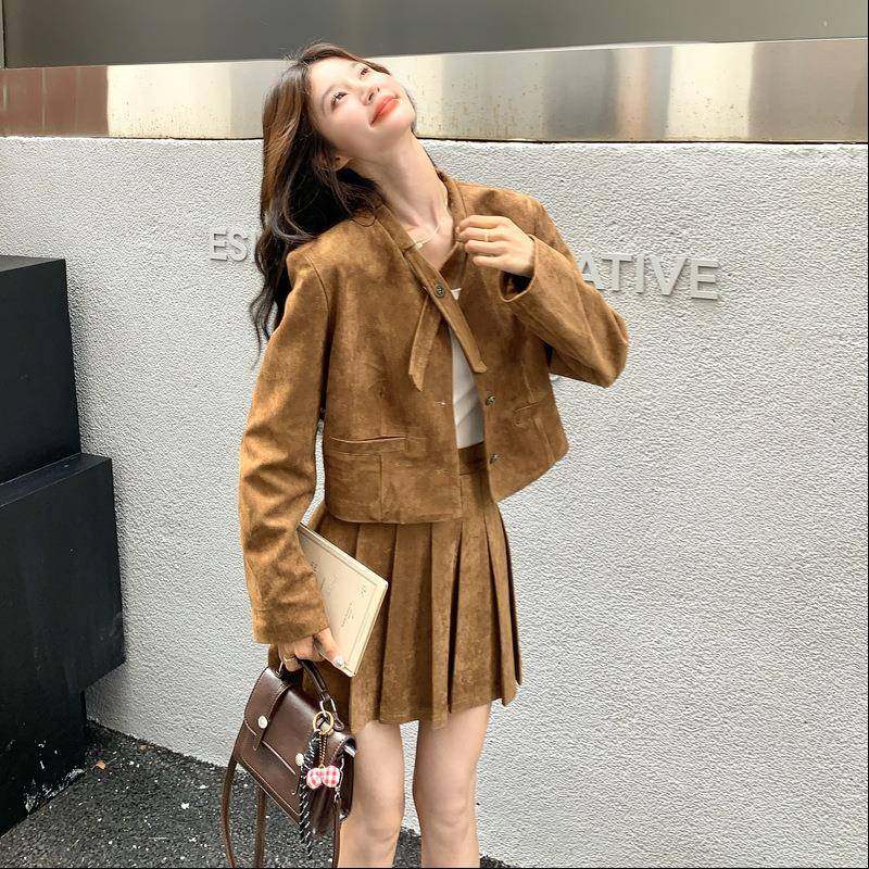 咖色西装外件套休闲套装裙套女秋季2B165-165025韩系搭一穿整裙子