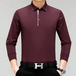 真丝体恤商务休闲免烫衫 春秋长中领年男5560 P士恤桑蚕丝翻袖