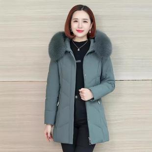 方正48-8801品中年羽官长绒服中款冬季加女厚保暖妈妈装显瘦时尚