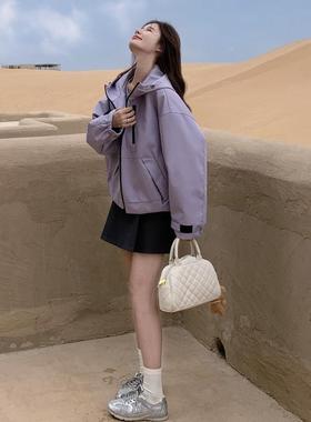 紫色连帽冲锋外2套减女205新款衣秋季韩系chic甜酷龄宽松B169-851
