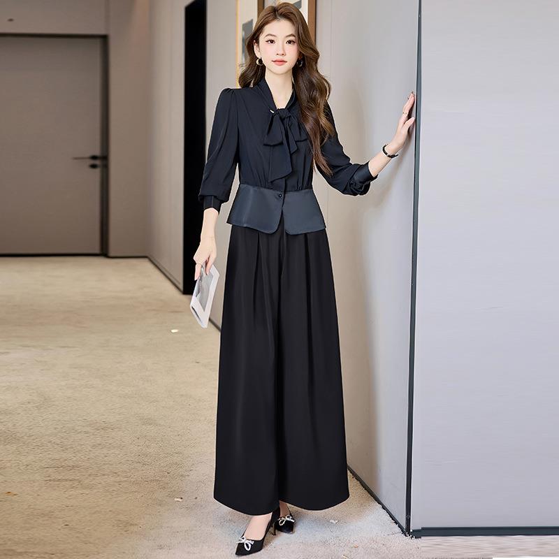 套装2025裤春秋新款高级感时尚系腿带长袖衬衫阔裤两件套HR9HR96