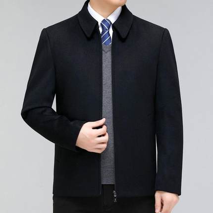 羊毛呢子大衣中老年男外士短秋冬羽2259-YY新款羊绒款加厚绒内胆