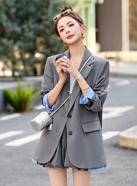 春季新款2025高E裤两级感气质女拼色袖口西装ME5539-0外套短件套