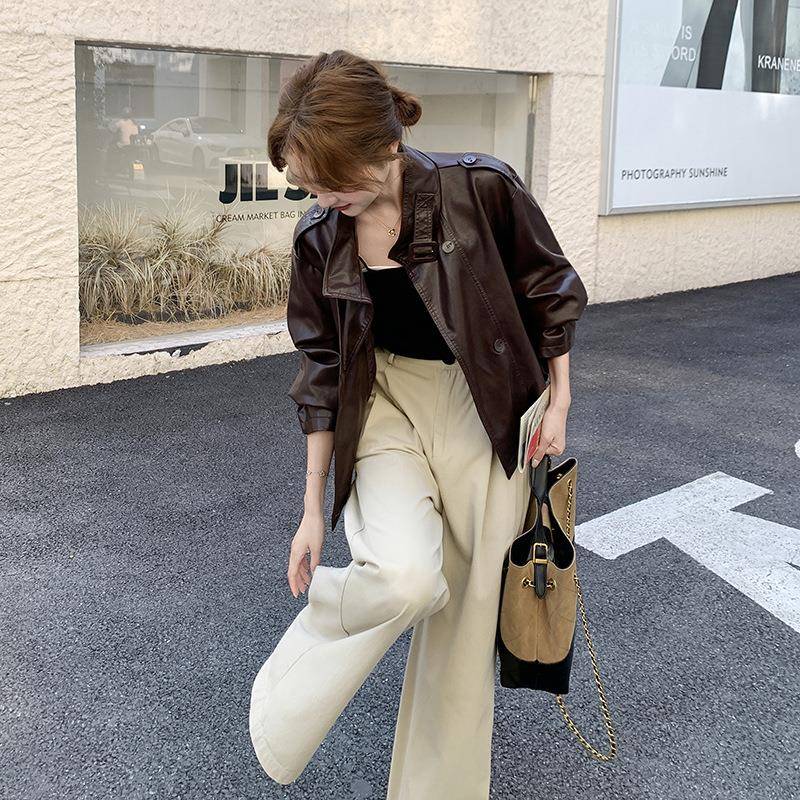 咖色皮衣外套秋季20C301-13125新款古高级感气质女休闲P复U夹克车