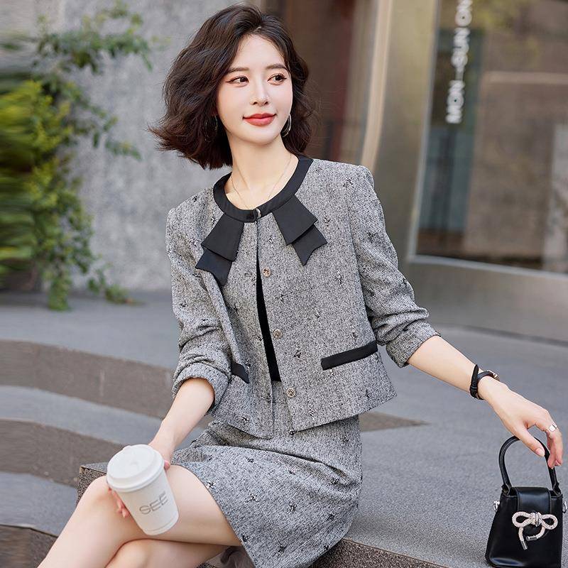 时尚套装202女4季ZQ8新款装小香风名媛外秋套半身裙两件Q套裙 Z8