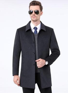 2爸01903-S24秋冬长款双中面呢大衣爸男装绒休闲翻领羽绒内胆羊风