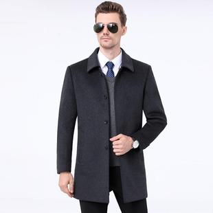 休闲翻领羽内胆羊外绒爸风衣 S绒男装 秋冬中长款 双面呢大衣爸190