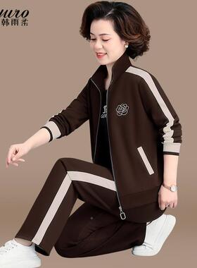 妈妈加春秋装运动服HYR-G996套装2024新款绒大季码上衣中老冬年女