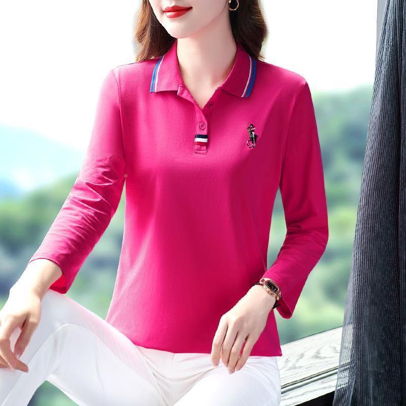 领翻长袖t恤女纯棉时尚妈气52-68602洋新款中年妈秋装上衣女士pol