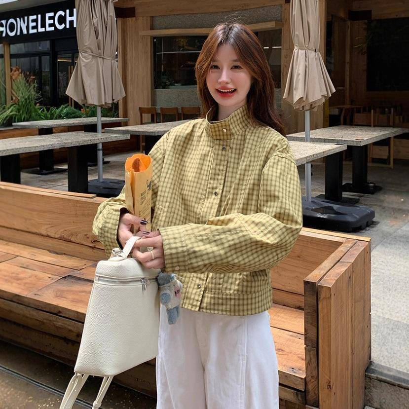 系百搭格子设计感外套装女2韩02B122A-255冬新款宽松休闲减龄季高