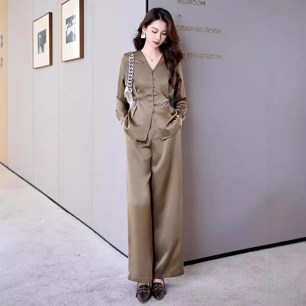 时R尚休闲件套装衣秋季新款气质单排扣长袖上外套阔HR979腿裤两套