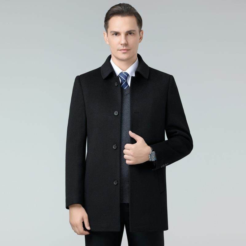 高端爸毛呢88082大衣男士秋冬中年爸商务休双面装羊绒中闲长款外