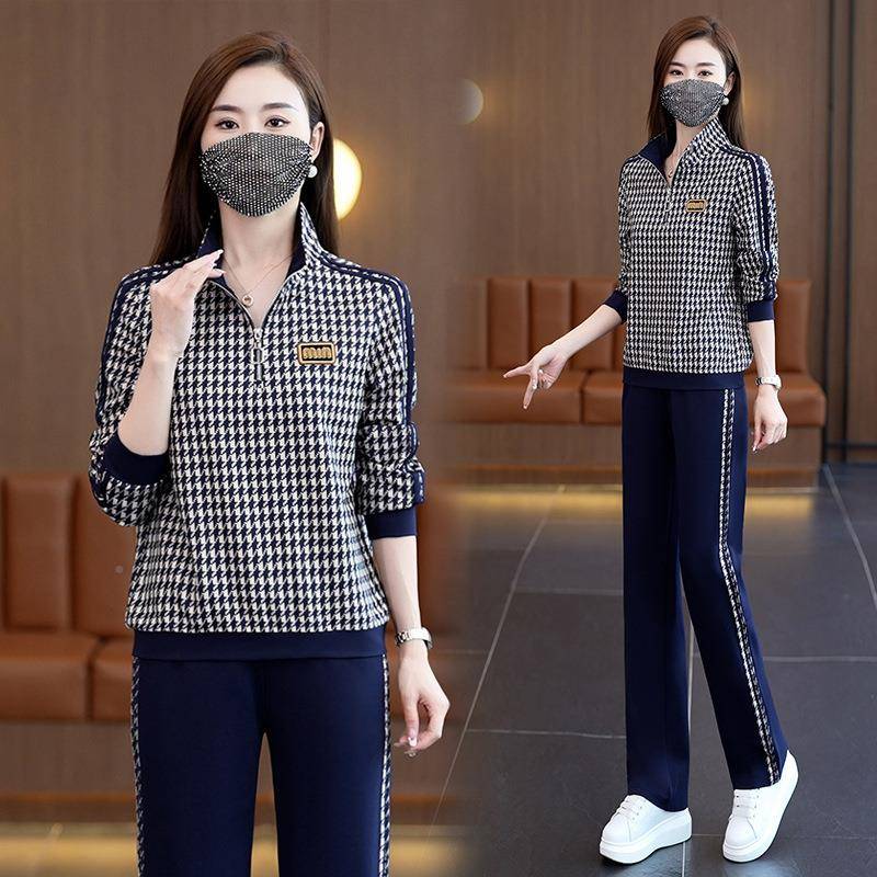 千鸟格立时领运动套装女秋季20龄23新款尚气质73262816时髦减休闲