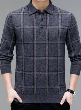 218203-B+02冬季新款长毛袖中老年羊绒衫翻领厚款百搭休爸爸装5衣