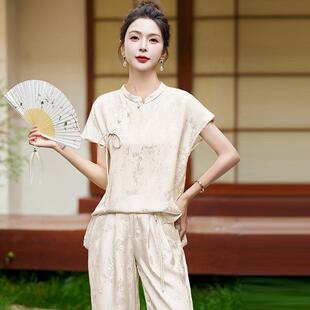 仟6200国风套装 款 新式 女夏中季 搭配一整套时尚 休闲印两花件套新裤