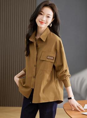 L2409-01春季新款女装秋韩版休闲套翻领中长款外外女式衬衫 L24套
