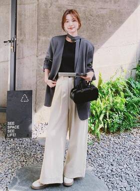 灰色飘带西高装外套女2025新秋季韩系级感看超好休款C021-100闲百