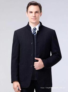 2子025秋冬季新款羊绒格大衣中年休男士2357-PL大码立外领单排扣