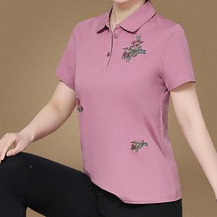 新款 洋桖年輕媽媽165 120夏裝 松中老年女氣質寬上衣中年氣衣 短袖