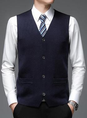 06518-P袖25秋冬新款中年男V领士开2衫坎肩马甲背心羊绒无针织衫