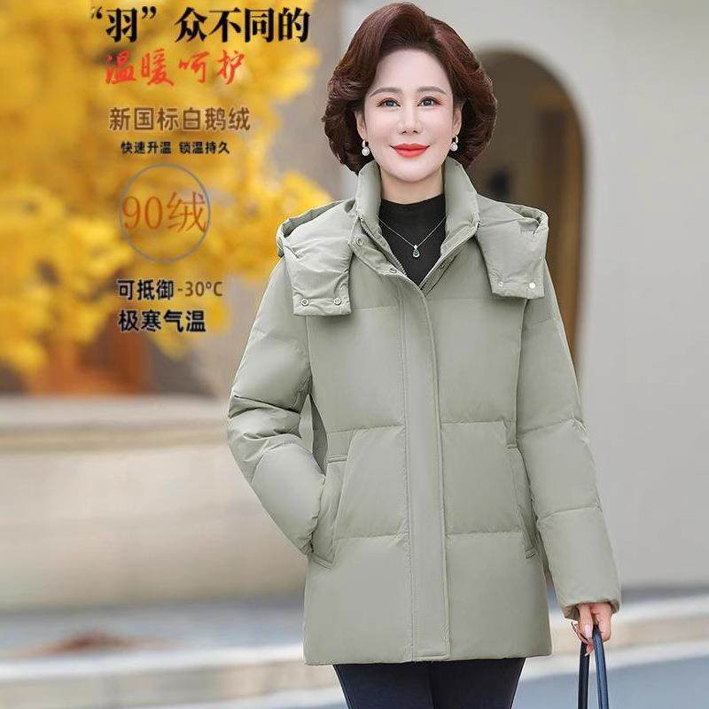 正品标撤国白鹅绒中老年妈保69-988妈装羽绒服女士短款加厚暖外柜