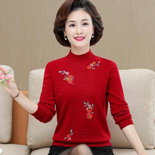 羊绒衫 QB袖 针时尚 中老年女士绣花织妈衫 秋冬妈装 毛季 半高领长807