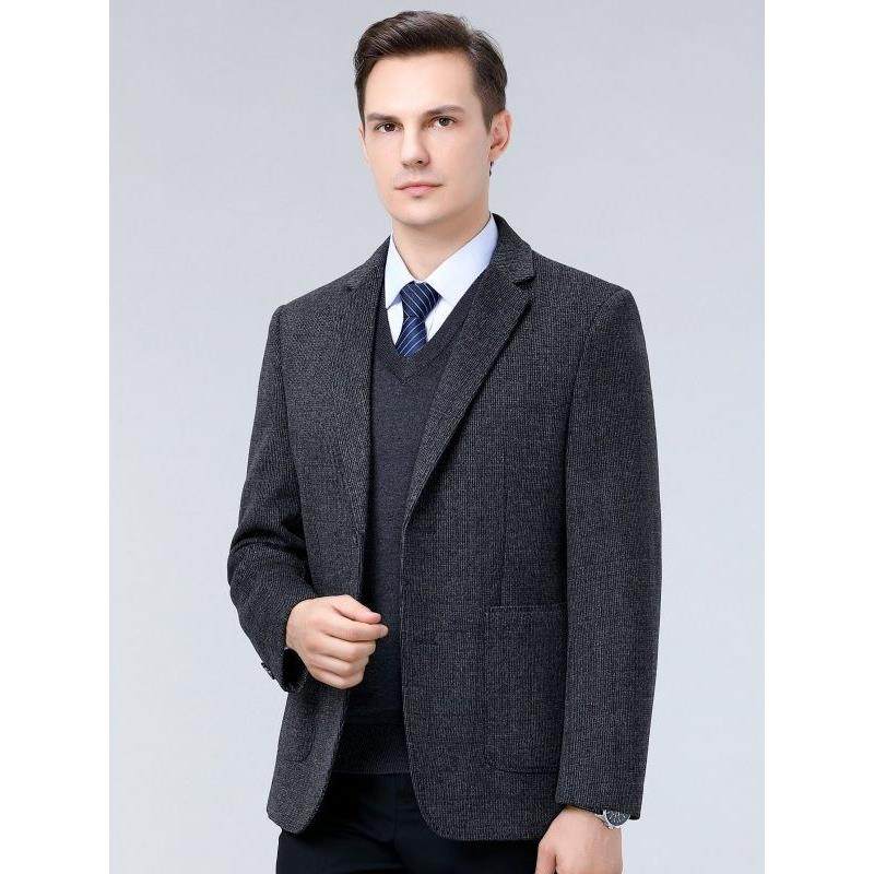 男式休闲西服2023秋冬季加面厚双毛呢商务中年纯色衣2391-F西上装