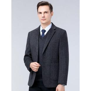 加双厚面羊毛务中年呢纯色上衣西商装 F季 外 休闲西服秋冬291 男式
