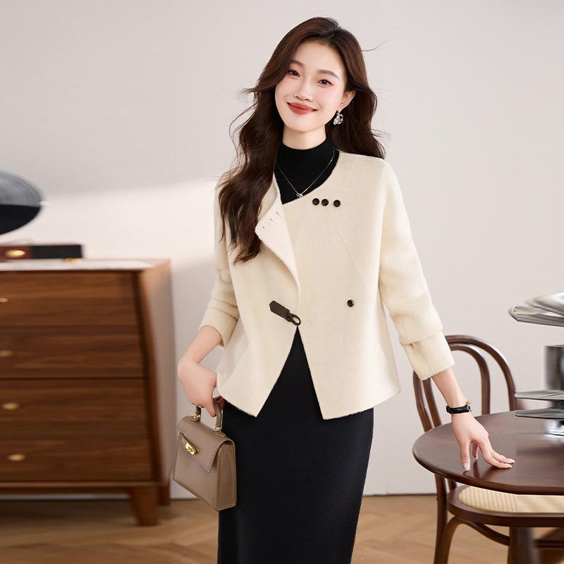 圆领短款面毛呢上衣女秋冬新款直筒气质小毛HE8832香风呢外套双HE