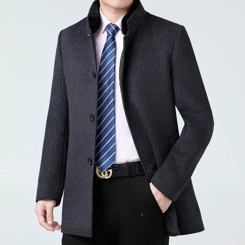 羊绒大衣士8812-OP中长商中务休闲老年高端爸爸男装立领羊毛款尼
