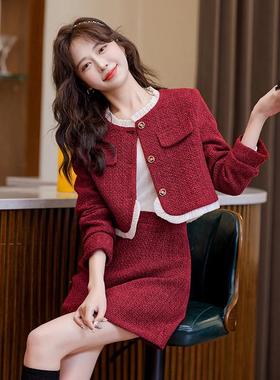 时尚套装春秋新品季韩1版小香风短外套半裙8两件套YJ83818裙 YJ83