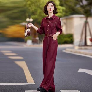 连体拉裤春秋款Y女装新显瘦工装天丝牛仔衣安哥红YQ6628时尚连体