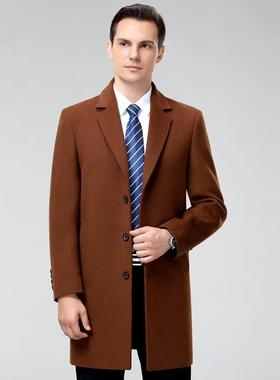 外20829-WL25羊毛呢子大衣商务长款单排扣加厚西装领羊中绒加男棉